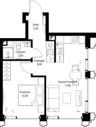 Планировка однокомнатной(квартира) площадью 38.9 квадратных метров в ЖК “ЖК СЕТ”