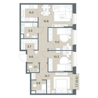 Планировка 4+ комнатной(квартира) площадью 82.7 квадратных метров в “ЖК Станиславский”