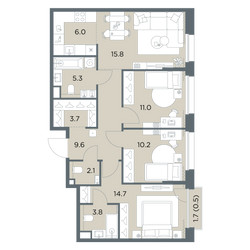 Планировка 4+ комнатной(квартира) площадью 82.7 квадратных метров в ЖК “ЖК Станиславский”