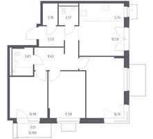Планировка трехкомнатной(квартира) площадью 76.19 квадратных метров в “ЖК Квартал Западный”