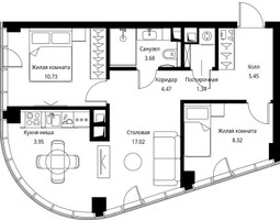 Планировка двухкомнатной(квартира) площадью 54.96 квадратных метров в “ЖК Сити Бэй”