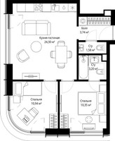 Планировка двухкомнатной(квартира) площадью 53.8 квадратных метров в “ЖК Сити Бэй”