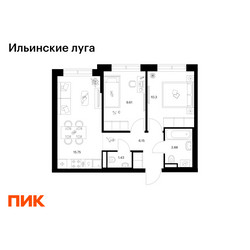 Планировка двухкомнатной(квартира) площадью 47.12 квадратных метров в ЖК “ЖК Ильинские луга”