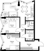 Планировка двухкомнатной(квартира) площадью 59.01 квадратных метров в “Дом премиум-класса МИРА”