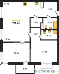 Планировка двухкомнатной(квартира) площадью 79.7 квадратных метров в ЖК “ЖК Дзен-кварталы”