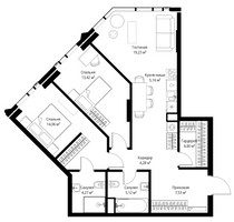 Планировка двухкомнатной(апартаменты) площадью 77.07 квадратных метров в “ЖК JOIS (Джойс)”
