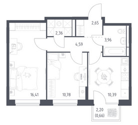 Планировка двухкомнатной(квартира) площадью 51.8 квадратных метров в ЖК “ЖК Богдановский Лес”