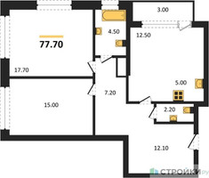 Планировка двухкомнатной(квартира) площадью 77.7 квадратных метров в “Квартал Филатов луг”