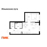 Планировка однокомнатной(квартира) площадью 40.66 квадратных метров в “ЖК Ильинские луга”