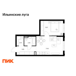 Планировка однокомнатной(квартира) площадью 40.66 квадратных метров в ЖК “ЖК Ильинские луга”