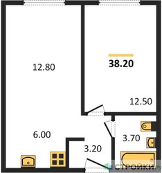 Планировка однокомнатной(квартира) площадью 38.2 квадратных метров в ЖК “ЖК Новый Зеленоград”