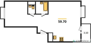 Планировка двухкомнатной(квартира) площадью 59.7 квадратных метров в “ЖК Римский”