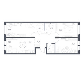 Планировка трехкомнатной(квартира) площадью 80.21 квадратных метров в ЖК “ЖК Большое Путилково”