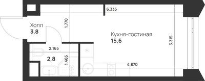 Планировка студии(квартира) площадью 22.2 квадратных метров в ЖК “ЖК Войс”