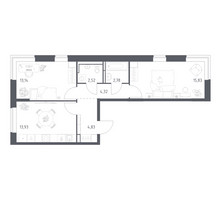 Планировка двухкомнатной(квартира) площадью 57.35 квадратных метров в “ЖК Богдановский Лес”