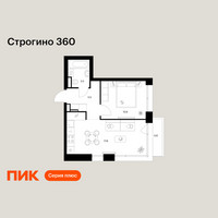 Планировка однокомнатной(квартира) площадью 38.2 квадратных метров в “ЖК Строгино 360”