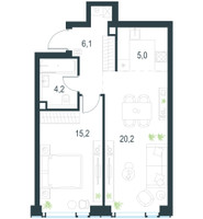 Планировка двухкомнатной(квартира) площадью 50.7 квадратных метров в “ЖК Level Мичуринский”