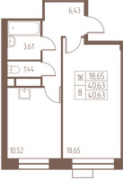 Планировка однокомнатной(квартира) площадью 40.6 квадратных метров в “ЖК Западная Ивантеевка”
