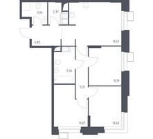 Планировка трехкомнатной(апартаменты) площадью 72.28 квадратных метров в “ЖК Апарт-отель Тропарево парк”