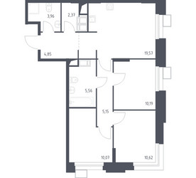 Планировка трехкомнатной(апартаменты) площадью 72.28 квадратных метров в ЖК “ЖК Апарт-отель Тропарево парк”