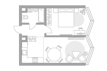 Планировка однокомнатной(квартира) площадью 42.69 квадратных метров в ЖК “ЖК Мневники от Гранель”