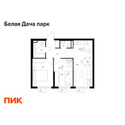 Планировка двухкомнатной(квартира) площадью 51.8 квадратных метров в ЖК “ЖК Белая Дача парк”