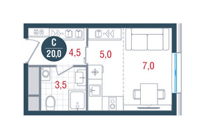 Планировка студии(квартира) площадью 20 квадратных метров в “ЖК РУСИЧ-Кантемировский”