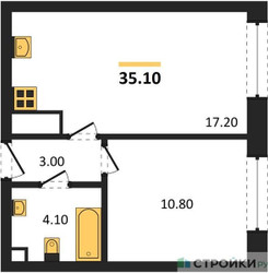 Планировка однокомнатной(квартира) площадью 35.1 квадратных метров в ЖК “ЖК ЗИЛАРТ”
