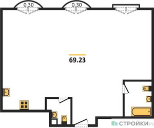 Планировка двухкомнатной(квартира) площадью 69.23 квадратных метров в ЖК “ЖК Дом Достижение”