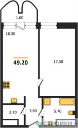 Планировка однокомнатной(квартира) площадью 49.2 квадратных метров в ЖК “ЖК Союз (СВАО)”