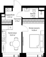 Планировка однокомнатной(квартира) площадью 33.86 квадратных метров в “ЖК Веер”