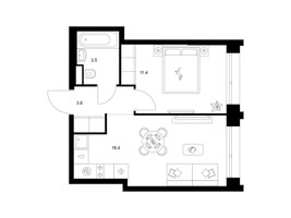 Планировка однокомнатной(квартира) площадью 34.9 квадратных метров в “ЖК Строгино 360”