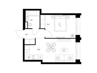 Планировка однокомнатной(квартира) площадью 34.9 квадратных метров в ЖК “ЖК Строгино 360”