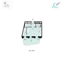 Планировка студии(квартира) площадью 74.36 квадратных метров в “СберСити в Рублево-Архангельском”