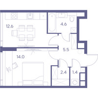 Планировка однокомнатной(квартира) площадью 40.5 квадратных метров в “ЖК THE LOT by Akvilon”