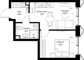Планировка однокомнатной(квартира) площадью 35.2 квадратных метров в “ЖК СЕТ”
