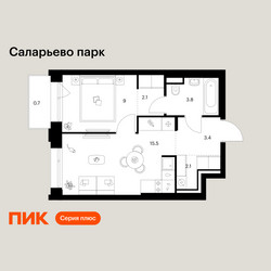 Планировка однокомнатной(квартира) площадью 36.6 квадратных метров в ЖК “ЖК Саларьево парк”
