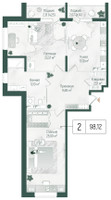 Планировка двухкомнатной(квартира) площадью 102.32 квадратных метров в “ЖК Рига Хиллс”