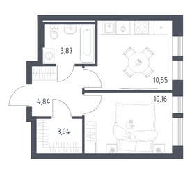 Планировка однокомнатной(квартира) площадью 32.46 квадратных метров в ЖК “ЖК Квартал Авиаторов”