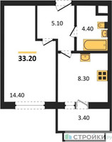 Планировка однокомнатной(квартира) площадью 33.2 квадратных метров в “ЖК Римский”