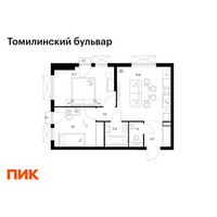 Планировка двухкомнатной(квартира) площадью 48.1 квадратных метров в “ЖК Томилинский бульвар”