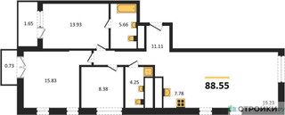 Планировка трехкомнатной(квартира) площадью 86.4 квадратных метров в “ЖК Self (Селф)”