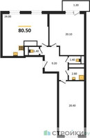 Планировка двухкомнатной(квартира) площадью 80.5 квадратных метров в “ЖК Одинцово Сити”