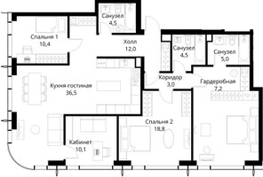 Планировка трехкомнатной(квартира) площадью 129.4 квадратных метров в “ЖК Сити Бэй”