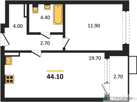 Планировка однокомнатной(квартира) площадью 44.1 квадратных метров в “ЖК Прокшино”