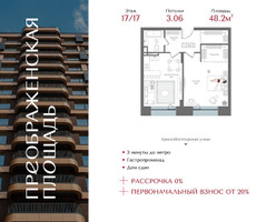 Планировка однокомнатной(квартира) площадью 48.2 квадратных метров в “ЖК Преображенская Площадь”