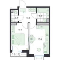 Планировка однокомнатной(квартира) площадью 38.5 квадратных метров в “ЖК G3 Михалевич”