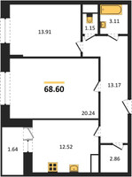 Планировка двухкомнатной(квартира) площадью 68.6 квадратных метров в “ЖК Эдельвейс (Первомайское)”