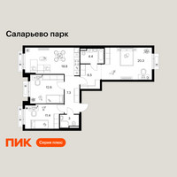 Планировка трехкомнатной(квартира) площадью 84.3 квадратных метров в “ЖК Саларьево парк”
