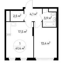 Планировка однокомнатной(квартира) площадью 41.4 квадратных метров в ЖК “ЖК Переделкино Ближнее”